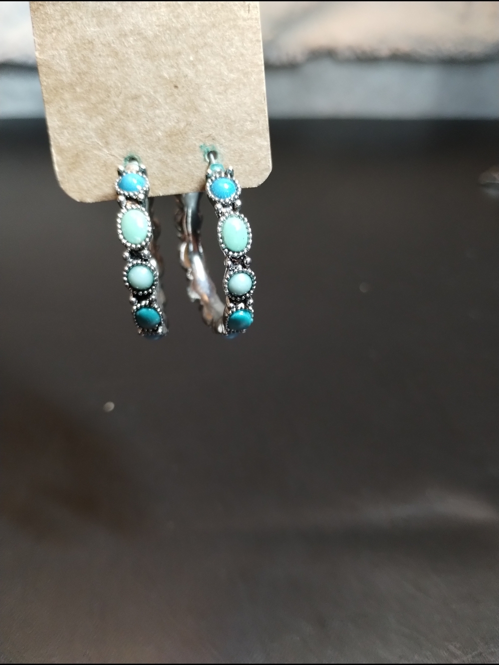 Silver Hoop Earrings with Turquoise and Mint Stones Chaps